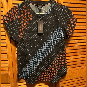 Tommy Hilfiger Navy Blue with Colorful Floral Graphic Short Sleeve Top/Tunic
